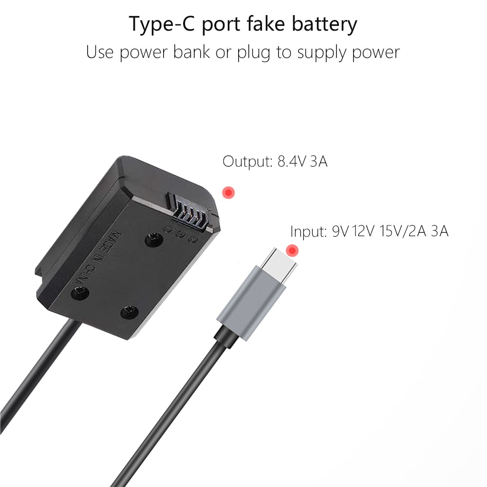PD USB-C AC-PW20 NP-FW50 Dummy Battery Power Adapter For Sony ZV-E10 A7M2 A7II A7S2 A7R A7RII A6000 A6300 A6400 A6500