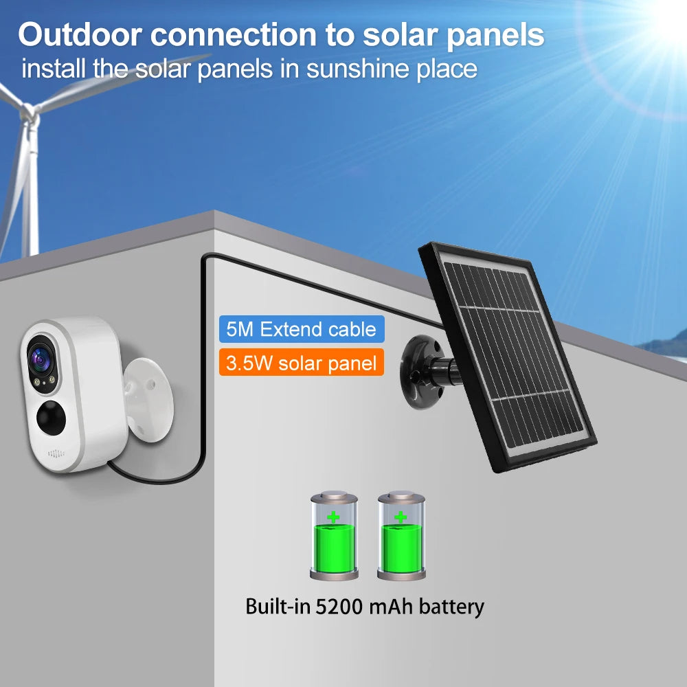 3MP HD Solar Low Power Smart Camera Outdoor Solar Panels Security Protect PIR Human Dection Color Night Vision +IR Two Way Audio