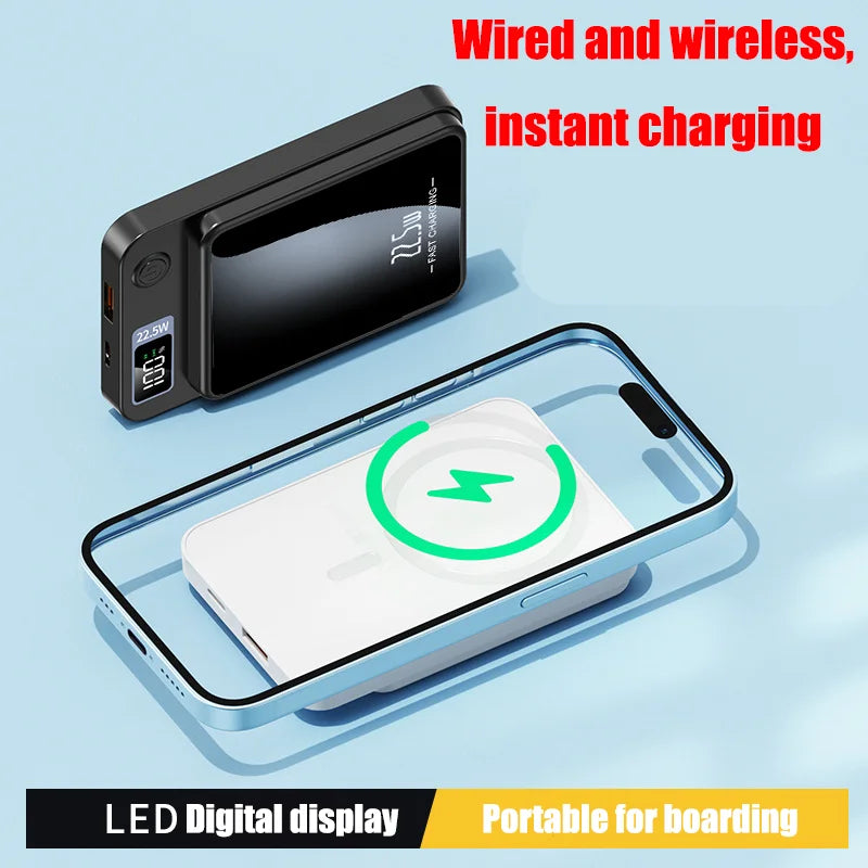 Lenovo 100000mAh Wireless Power Bank Magnetic Qi Portable Powerbank 22.5W Fast Charger For iPhone15 14 13 Samsung Fast Charging
