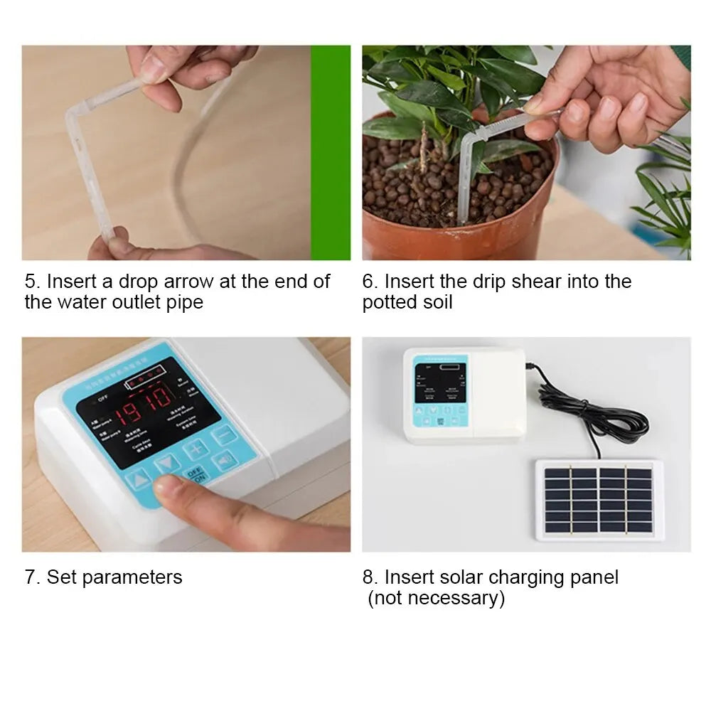 Intelligent Automatic Solar Energy Watering Device for Plants Timer System Garden Drip Irrigation Device Double Pump Controller