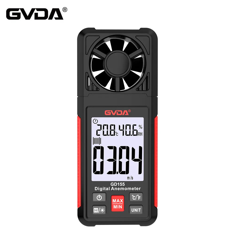 GVDA Digital Anemometer Portable Wind Speed Meter Air Velocity Gauge Windmeter LCD Backlight Display Temperature Humidity Meter