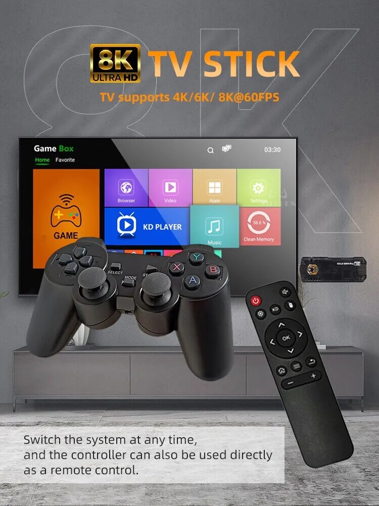 VILCORN TG8 TV Game Stick 4K HDR Wifi Fire TV Stick Retro Game Console for PS1/PSP/N64/GBA Android TV Box for Netflix Youtube