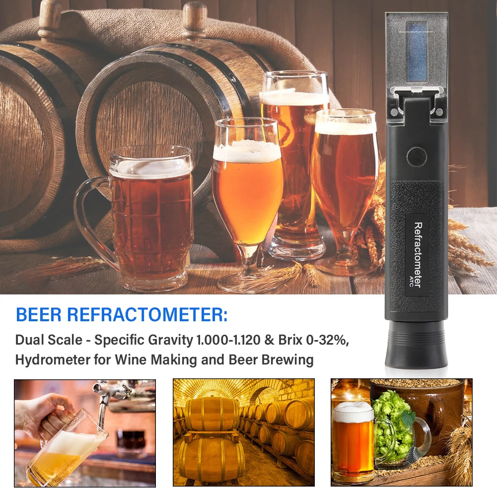 Yieryi Hand Held Double Scale Beer Refractometer 0-32% Brix Meter 1.000-1.120 SG Wort Tester Beer Brewing Specialist Hydrometer