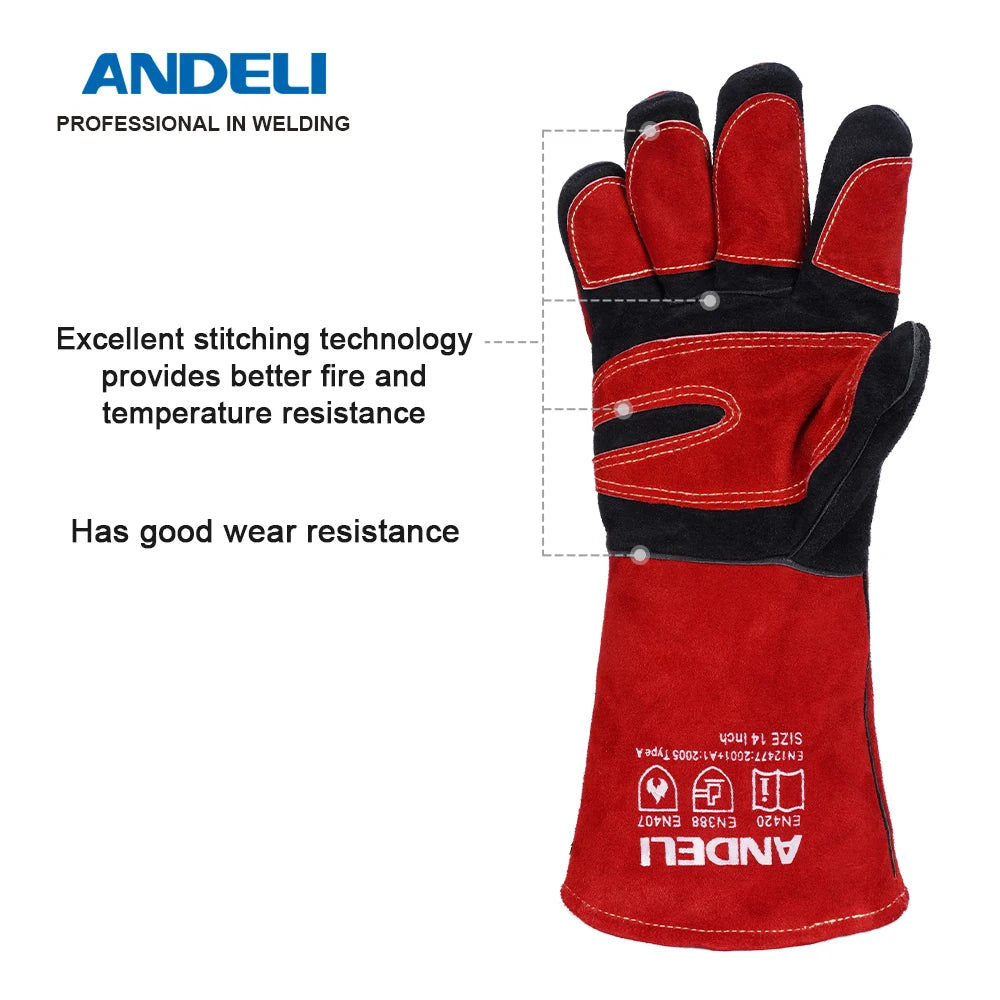 ANDELI 27cm Welding Glove Multifunctional Works Gloves Heat Resistant Mig/Stick/Tig Welder/Grill/Stove/BBQ Protective Gloves