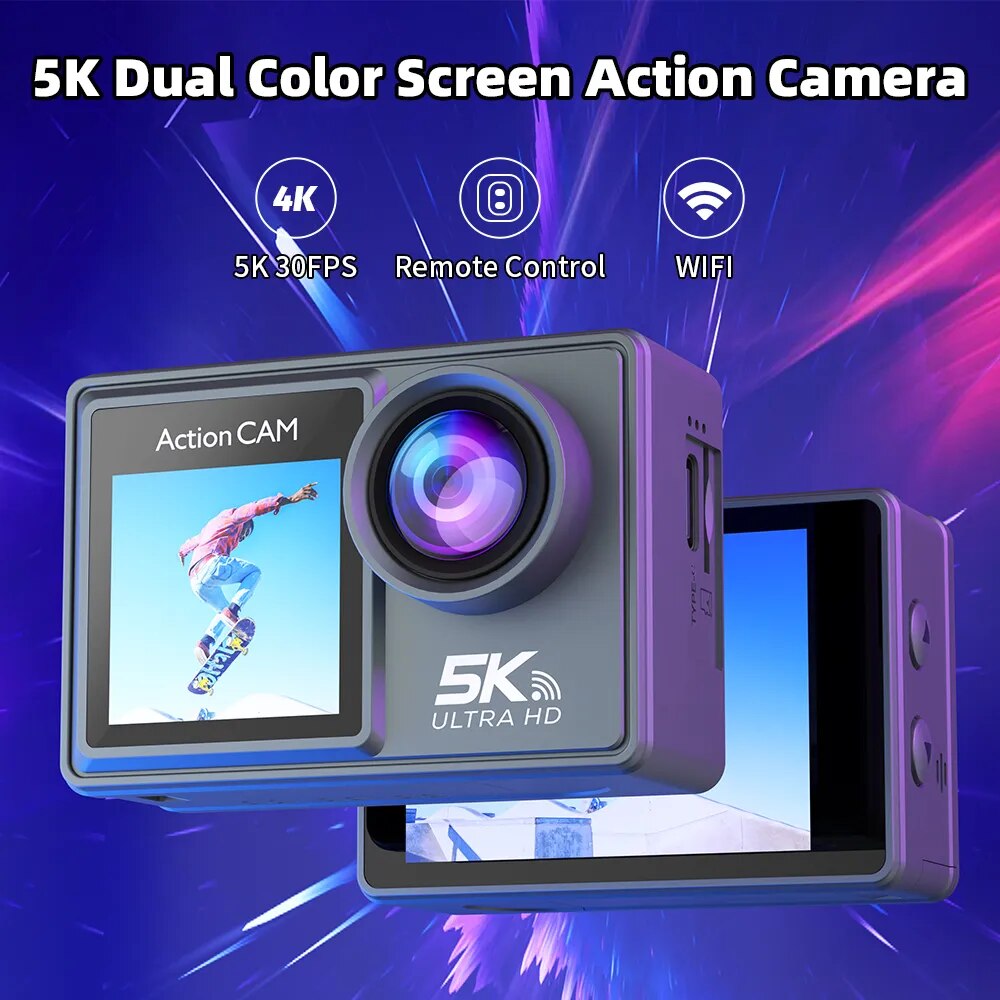 Action Camera 5K 30FPS 1080P Wifi Remote Control Dual Screen 170°  Waterproof Suitable For Outdoor 4K 60FPS Sports Camera