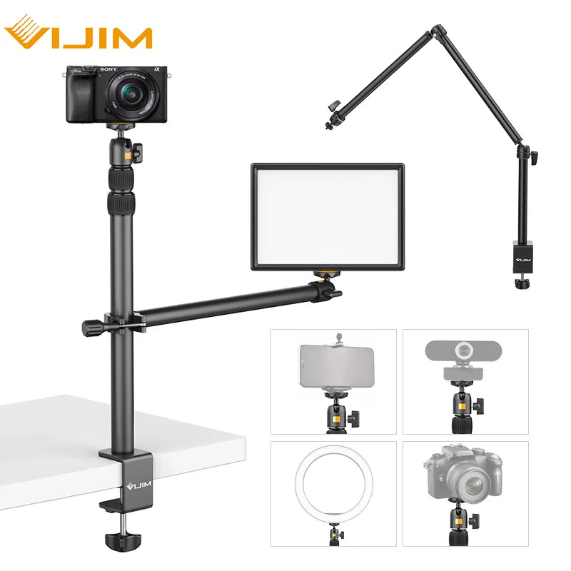VIJIM LS01 Extend C Tripod Clamp 90cm Desk Light Stand Live Boom Arm with 1/4" Ball Head for Ring Light DSLR Smartphone Gopro