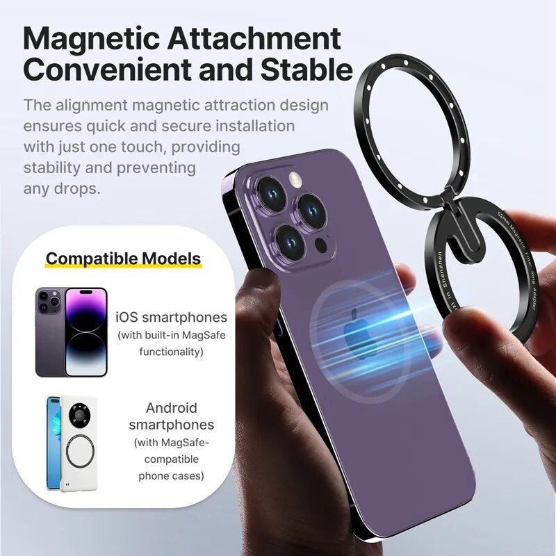 Ulanzi MagFilter 52mm Magnetic Filter Adapter Ring for iPhone 15 14 13 12 Pro Max Android Smartphone Foldable Phone Stand