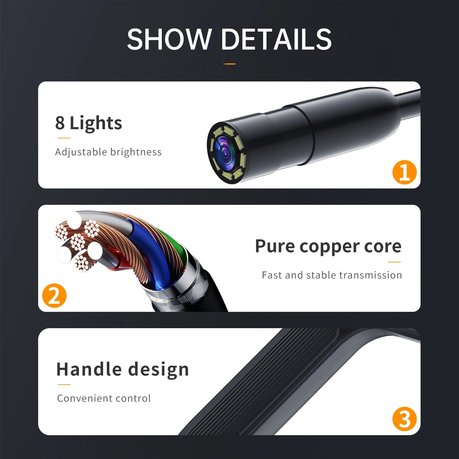4.3'' IPS Screen Industrial Endoscope Camera Pipe Sewer Borescope IP68 Waterproof 8mm Lens For Car Engine Repair Inspection