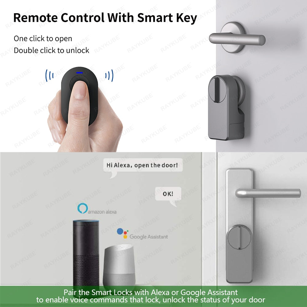 RAYKUBE A1 Pro Max Tuya BEL Smart Door Lock Set with Fobs/ Keypad/ Smart Key Tuya Remote Unlock Work with Alexa Google Assistant