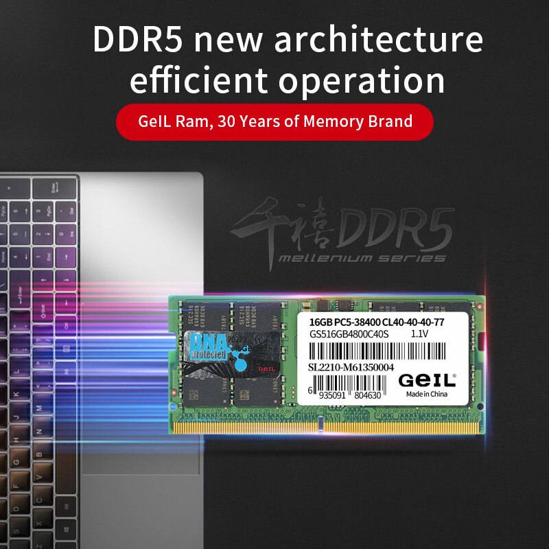 GeIL Memoria Ram DDR5 4800MHZ 5200MHZ RAM 8GB 16GB 32GB for Laptop CL40 Notebook Memoria RAM 1.1V
