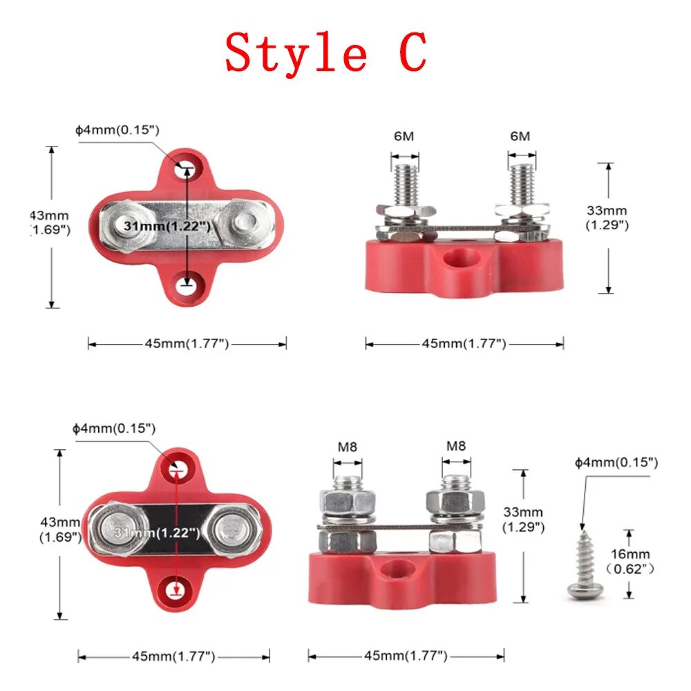 M6 M8 M10 Terminal Block Studs Bus Bar 5/16" 1/4" BusBar Positive Negative Heavy Duty Power Distribution Stud for Truck RV Boat