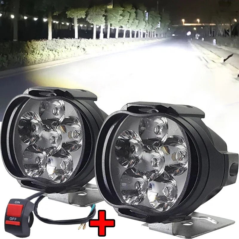 6 LED Motorcycle Headlight High Bright Waterproof Spot Light Brightness Auxiliary Spotlights Scooters Work Light Switch Button