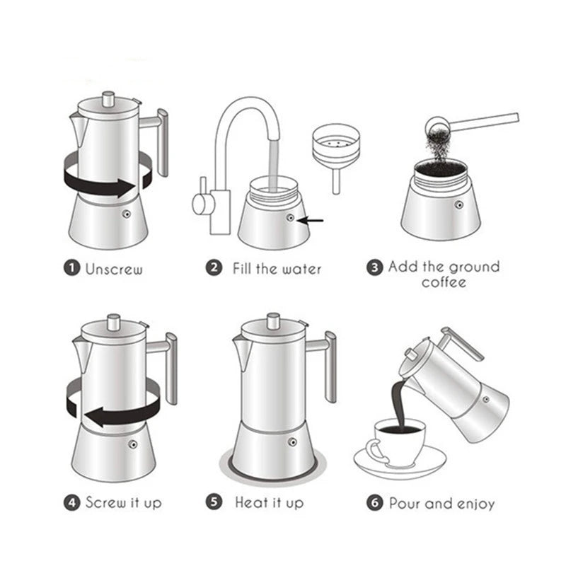 500ML Stainless Steel Thickening Moka Coffee Pot Cuban Italian Espresso Maker Mocha Kettle Kitchen Stovetop Gas Electric Stoves