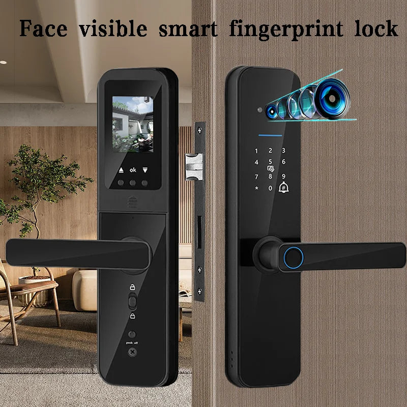 Tuya Wifi Digital Electronic Smart Door Lock With Biometric Camera Fingerprint Keyless Entry Hotel Apartment Locks