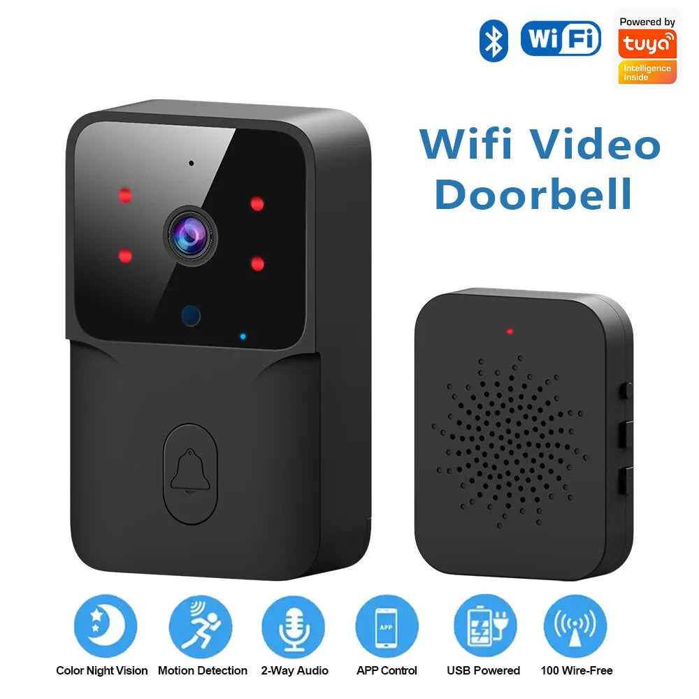 WiFi Doorbell Home Tuya WiFi Wireless Doorbell DC AC Battery Powered Camera Bell with Alexa Google Doorbell Camera Color Black