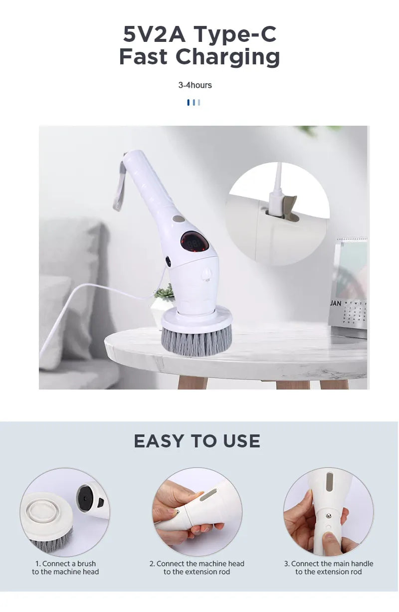 New Electric Cleaning Brush Bathroom Kitchen Brush Cleaning 8-in-1 Multifunctional With LED NightLight Rotatable Household Brush