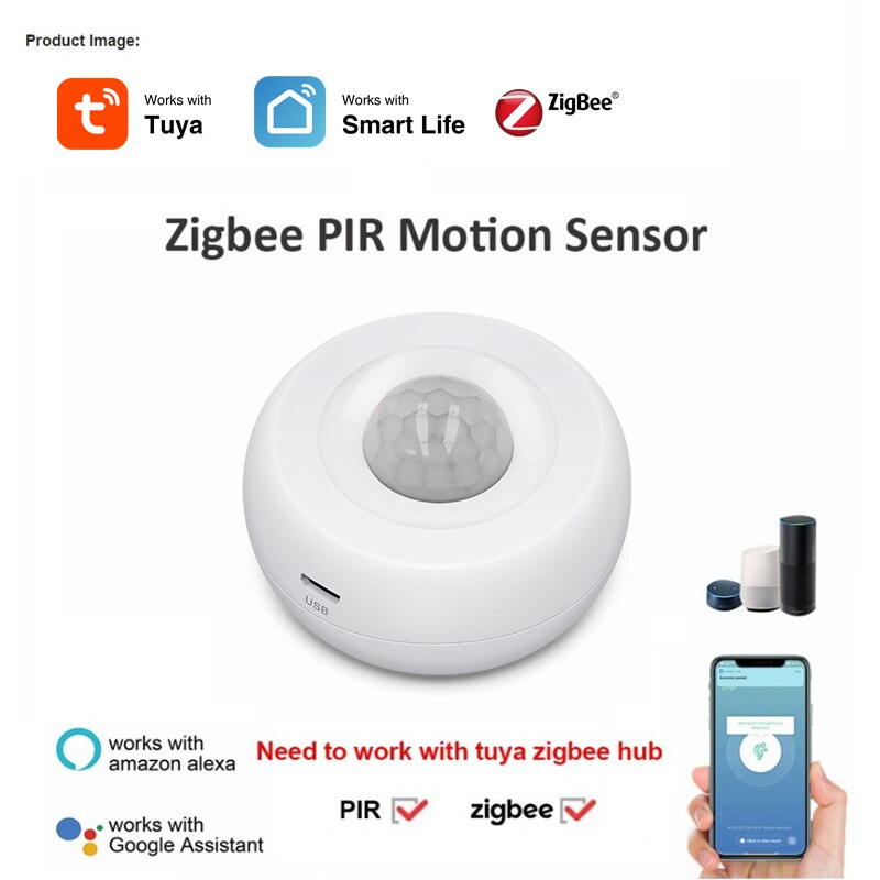 Tuya Zigbee PIR Motion Sensor Detector Movement Sensor Smart Life APP Wireless Home Automation System Work with Alexa Google Hom