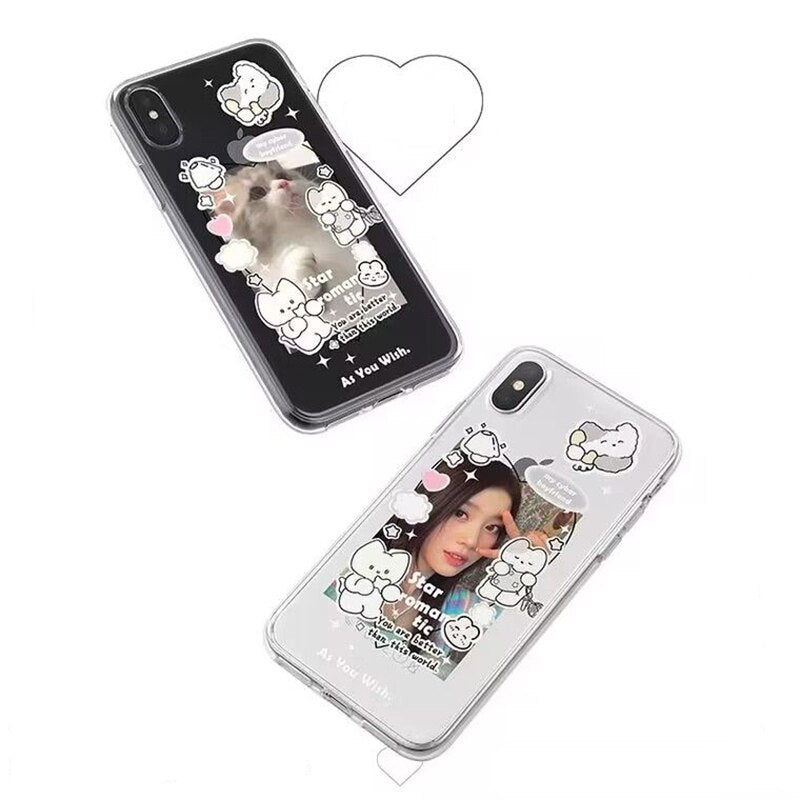 Cute Cats Can Be Put In The Photo Frame Phone Cases for IPhone 6 7 8 11 12mini 13 14 Pro Max X XS XR SE Transparent Soft Shell