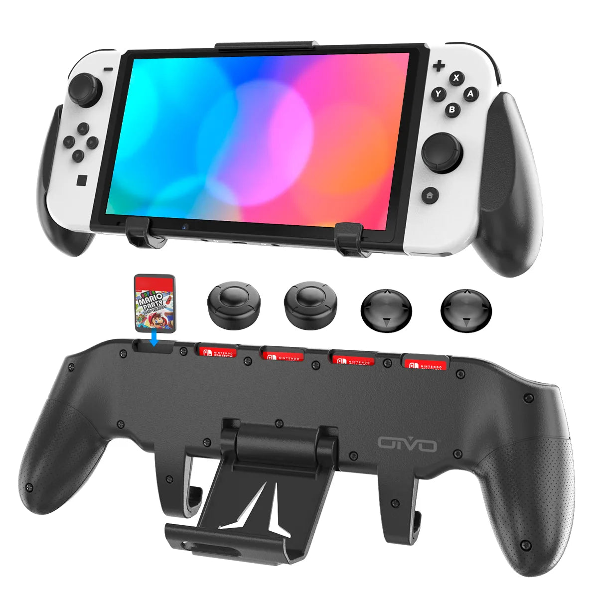 OIVO for Switch/Switch OLED Grip Holder Adjustable Stand Handle Asymmetrical Controller Holder 5 Card Slots for Nintendo Switch