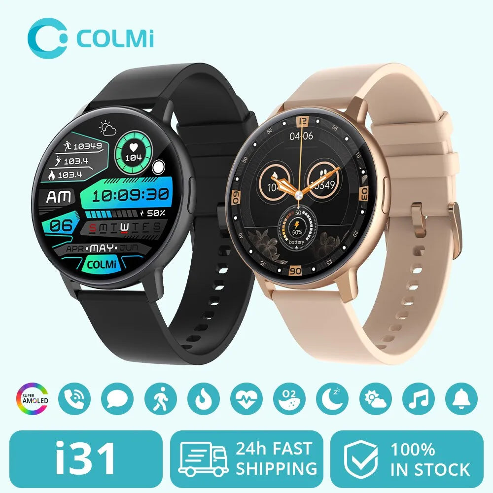 COLMI I31 Smartwatch 1.43 Inch AMOLED Screen 100 Sports Modes 7 Day Battery Life Always On Display Smart Watch Men Women