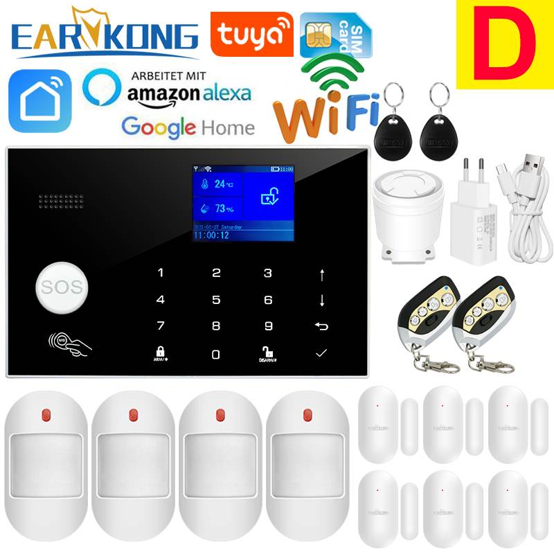 Wifi GSM Alarm System 433MHz Home Burglar Security Alarm Wireless Wired Detector RFID Touch Keyboard Temperature Humidity Alexa