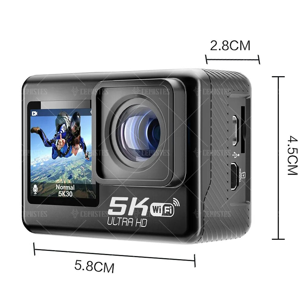 CERASTES 5K WiFi Anti-shake Action Camera 4K 60FPS Dual Screen 170° Wide Angle 30m Waterproof Sport Camera with Remote Control