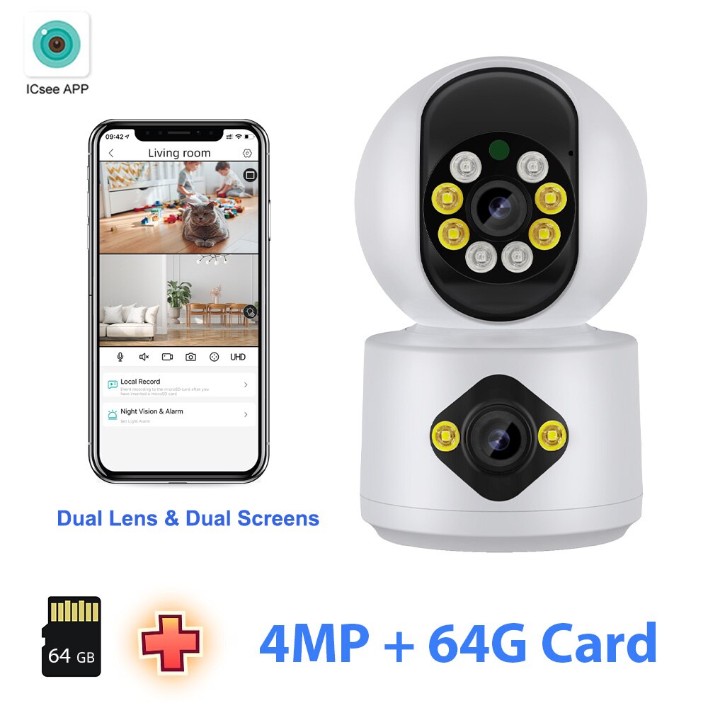 ICSee Indoor Wifi Camera Smart Wireless Baby Monitors Dual Lens IP Surveillance Camera 2K Pet Monitor Night Vision Home Security