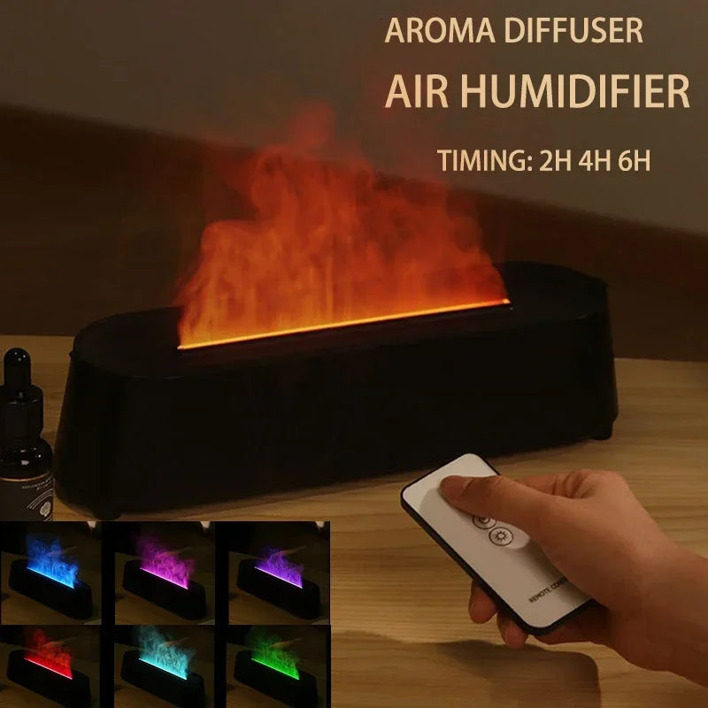 2023 Simulation Flame Aroma Diffuser Humidifier with Remote Control Ultrasonic Essential Oil Diffuser 7-color Fire Humidifier