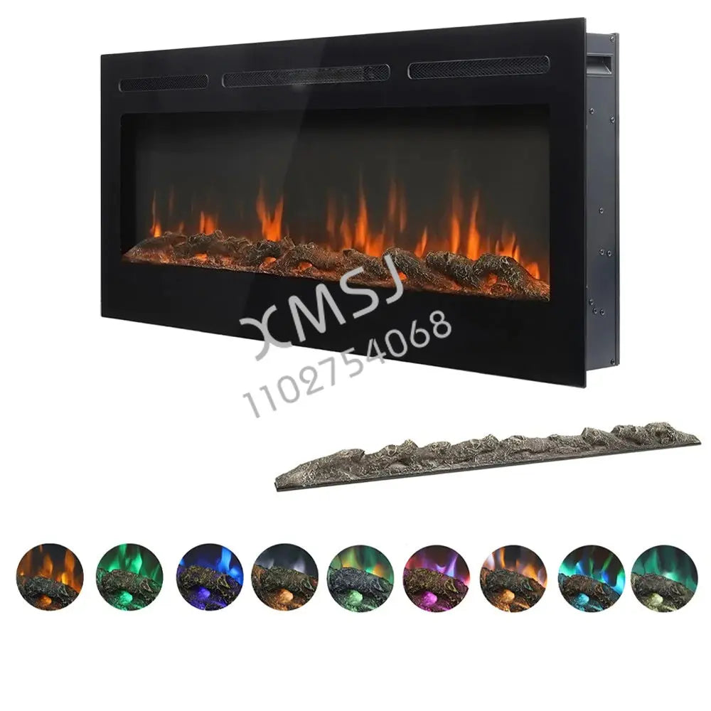 1500W Electric Fireplaces for Living Room Wood Decorative 3d Flame Indoor Recessed Wall Mounted Home Heater With Remote Control