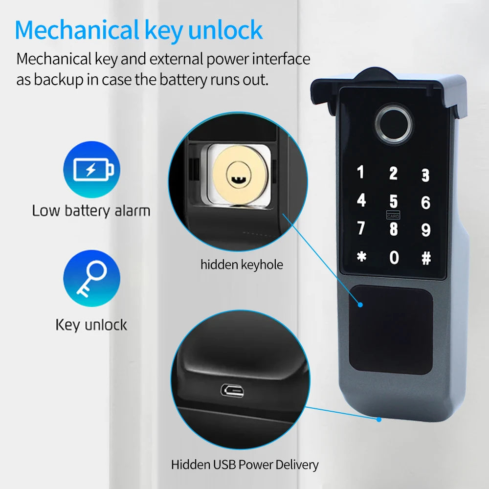 Bluetooth TTLOCK Smart Fingerprint Door Lock IP65 Waterproof APP Open Electric Rim Motor Lock Wifi Connection by M1 Gateway Key