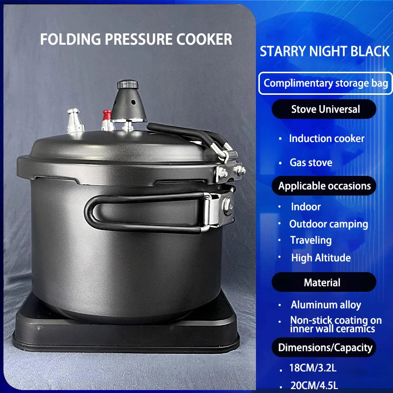 Portable Folding Handle Small Pressure Cooker Camping High Altitude 5min Fast Cooking Ceramic Non-stick Coating Pressure Cooker