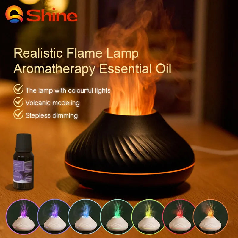 Volcanic Aroma Diffuser Cute Essential Oil Diffuser USB Portable Air Humidifier with Colorful Flame Night Light Mist Sprayer