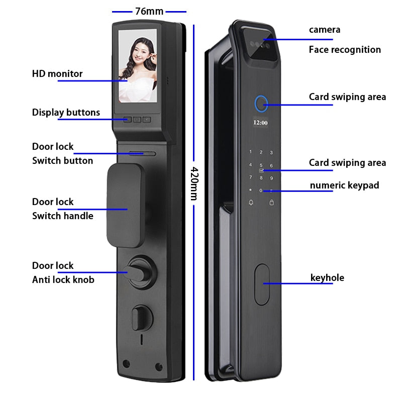 Fully Automatic WIFI APP 3D Face Recognition Smart Lock Fingerprint Biometric Card Key Digital Lock Home Smart Lock