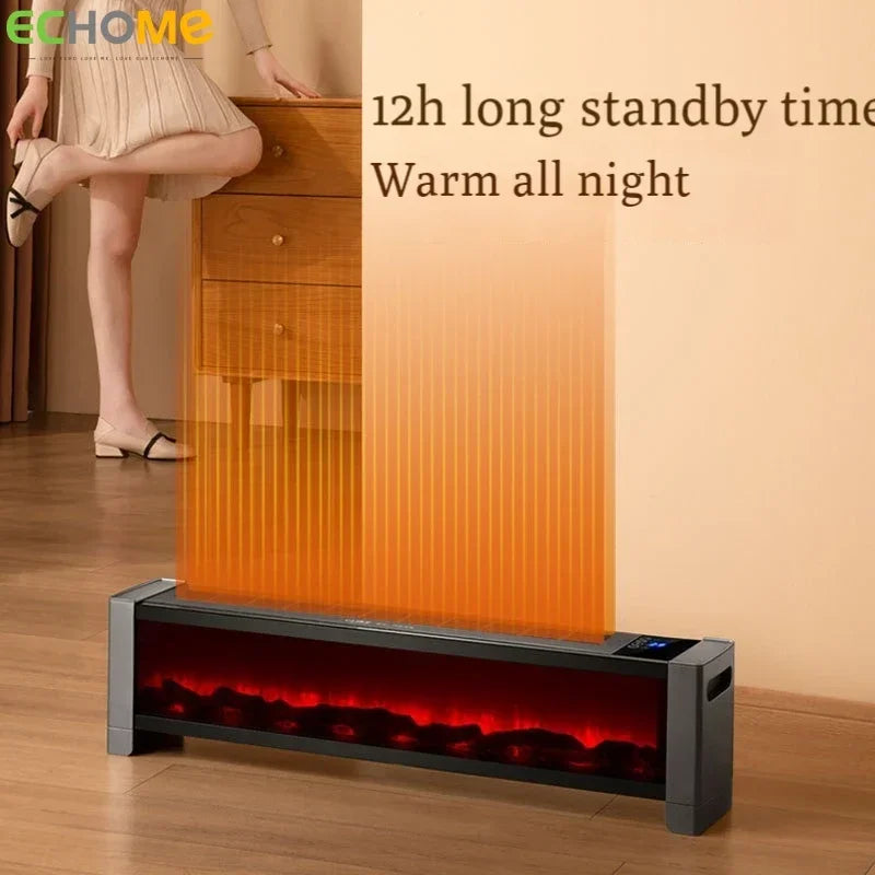 Electric Heater 3D Simulation Flame Warmer Quick Heating Household Floor Warm Air Blower Winter Electric Fireplace Skirting Line