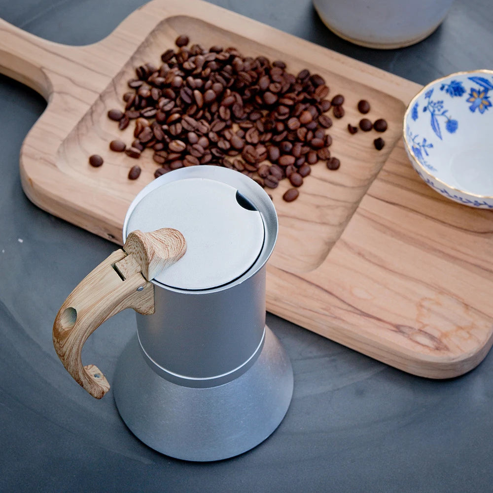 Moka Pot Aluminum Coffee Machine Bottom-covered  Espresso Geyser Coffee Maker Stove Coffee Pot Induction Cooker Heating 3/6 Cups