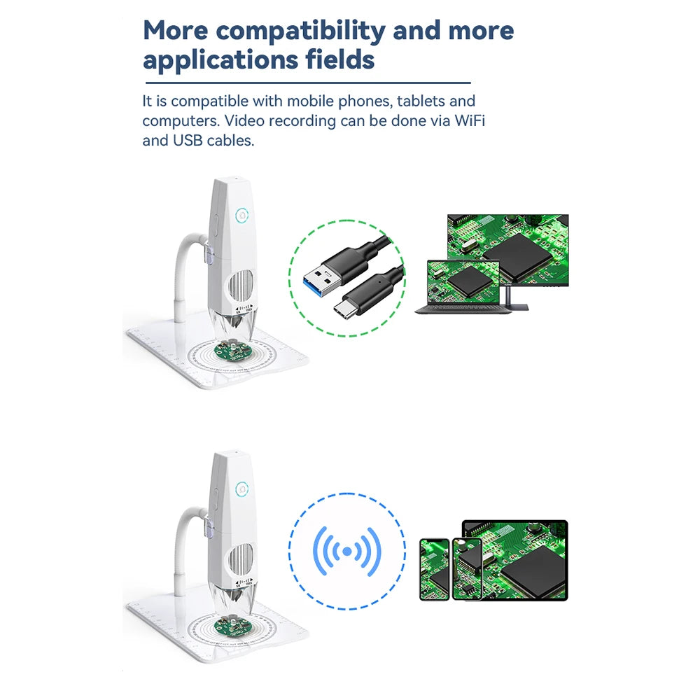 2MP 1080P WiFi Electron Microscope USB Connecting Microscope Photo Video Taking Portable Electron Microscope with 8 LED Lights