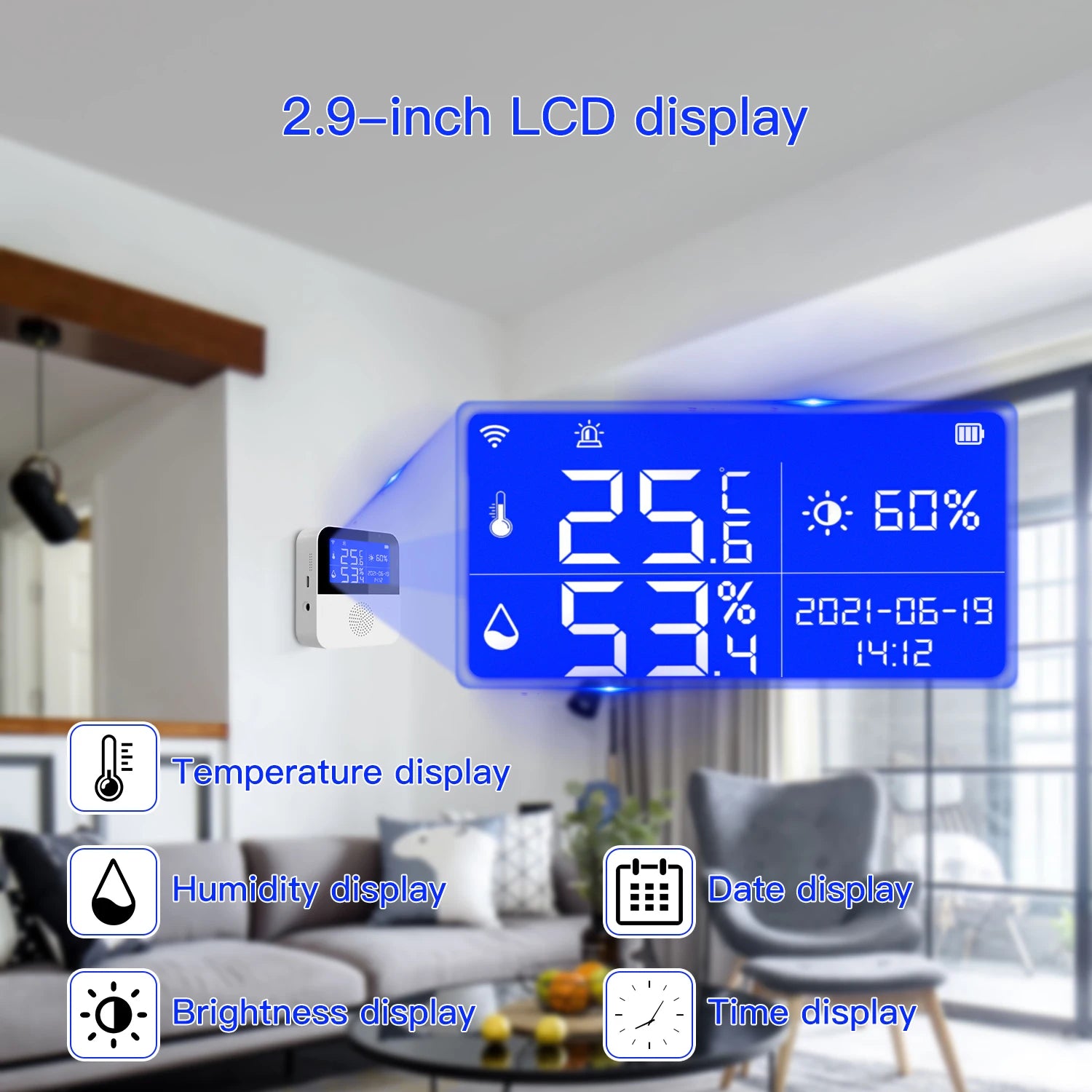 LCD Display Tuya WIFI Temperature Humidity Sensor For Smart Home or Plant Growth High Precison With Water Temperature Line