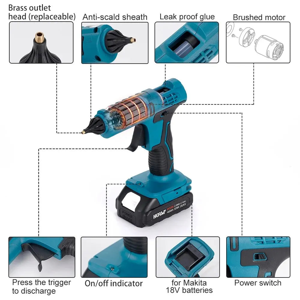 600W Cordless Electric Hot Melt Glue Gun for Makita 18V Battery 11mm Glue Stick Hot Melt Welding Hot Air Gun for Home Crafts DIY