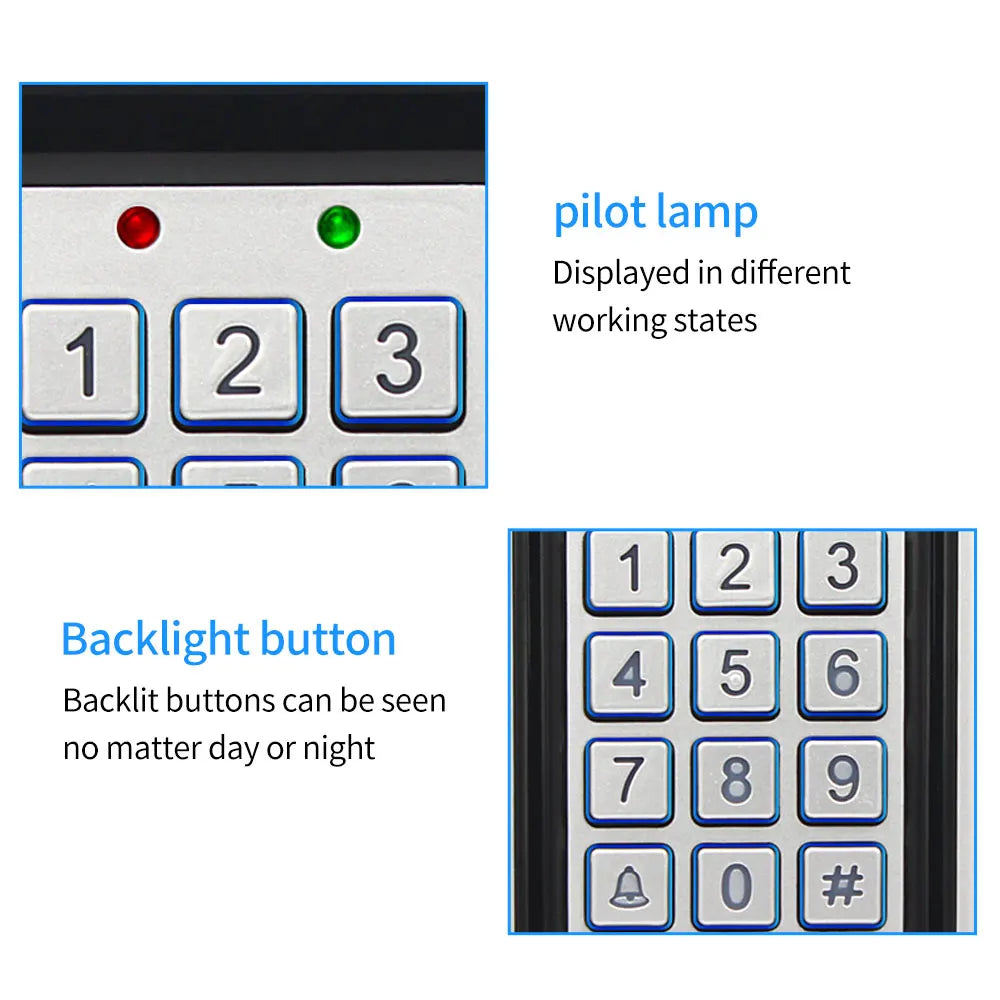 Outdoor RFID Access Controller Metal Keypad Card Reader with Waterproof Cover 125KHz 10pcs Keyfob for Door Access Control System
