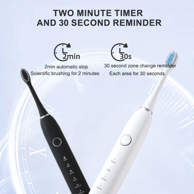 Ultrasonic Electric Toothbrush Sonic Rechargeable for Adults 6 Speed Smart Timer with 4/6/8 Replace Brush Head Travel Box Holder