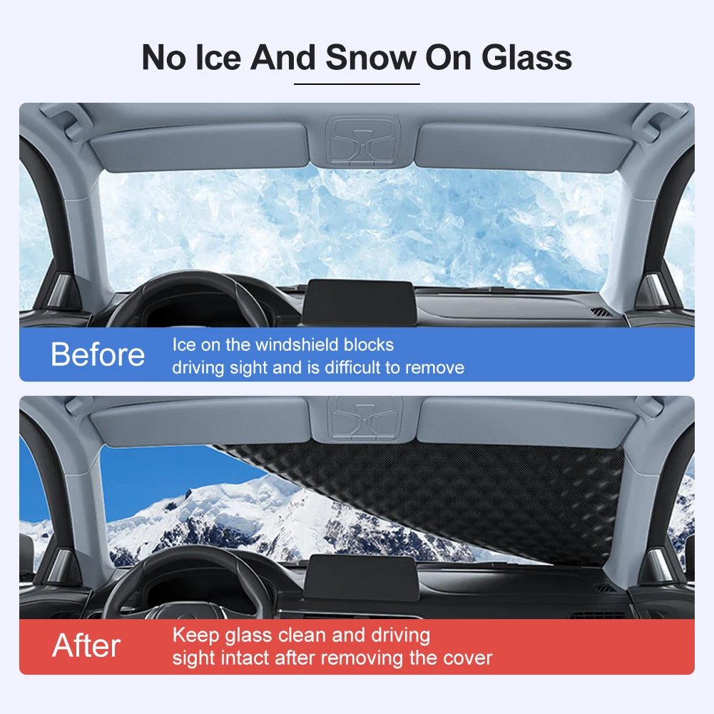 Car Snow Cover Thickened Cotton Stuffing Windshield Cover with Side Mirror Cover Protector for Snow Ice Frost Rain 166*104cm