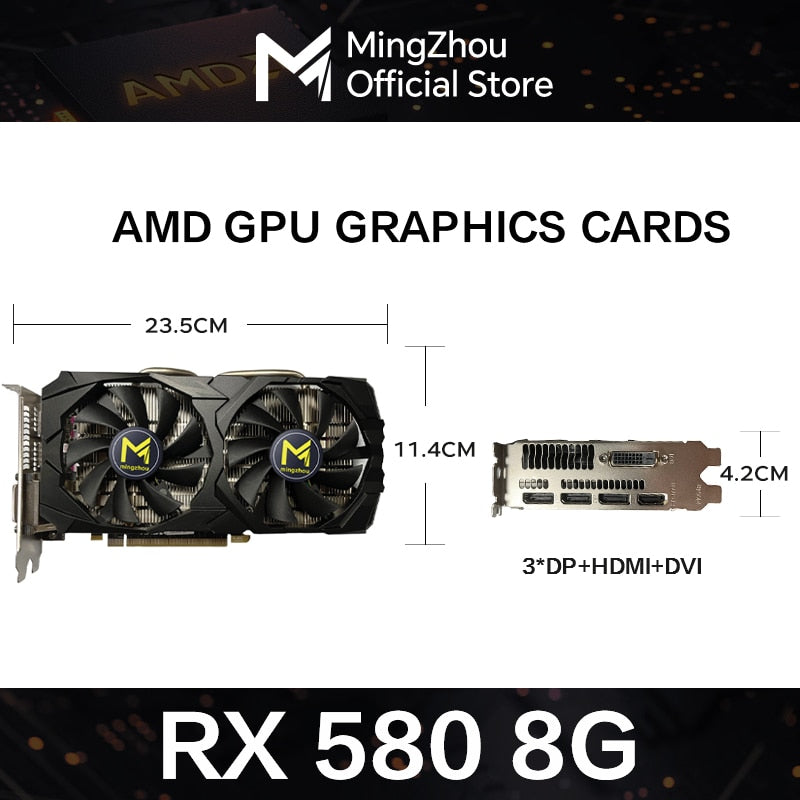 Video Card RX 580 8G 256Bit 2048SP GDDR5 AMD GPU Graphics Cards Gamer RX580 Radeon 8GB Mining Gaming Card placa de video