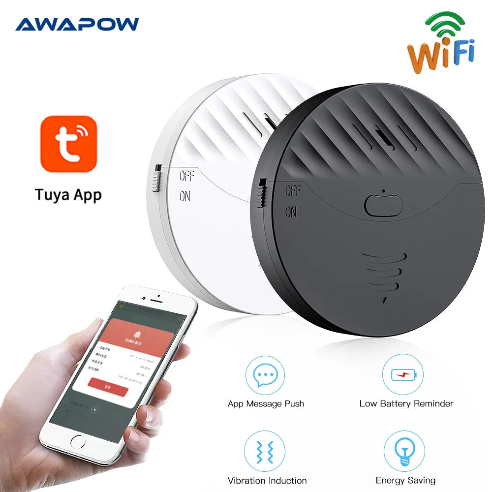 Awapow Tuya WiFi Vibration Sensor Alarm Window Door Wireless Vibration Detector 130dB Sound For Home Security Anti Theft System