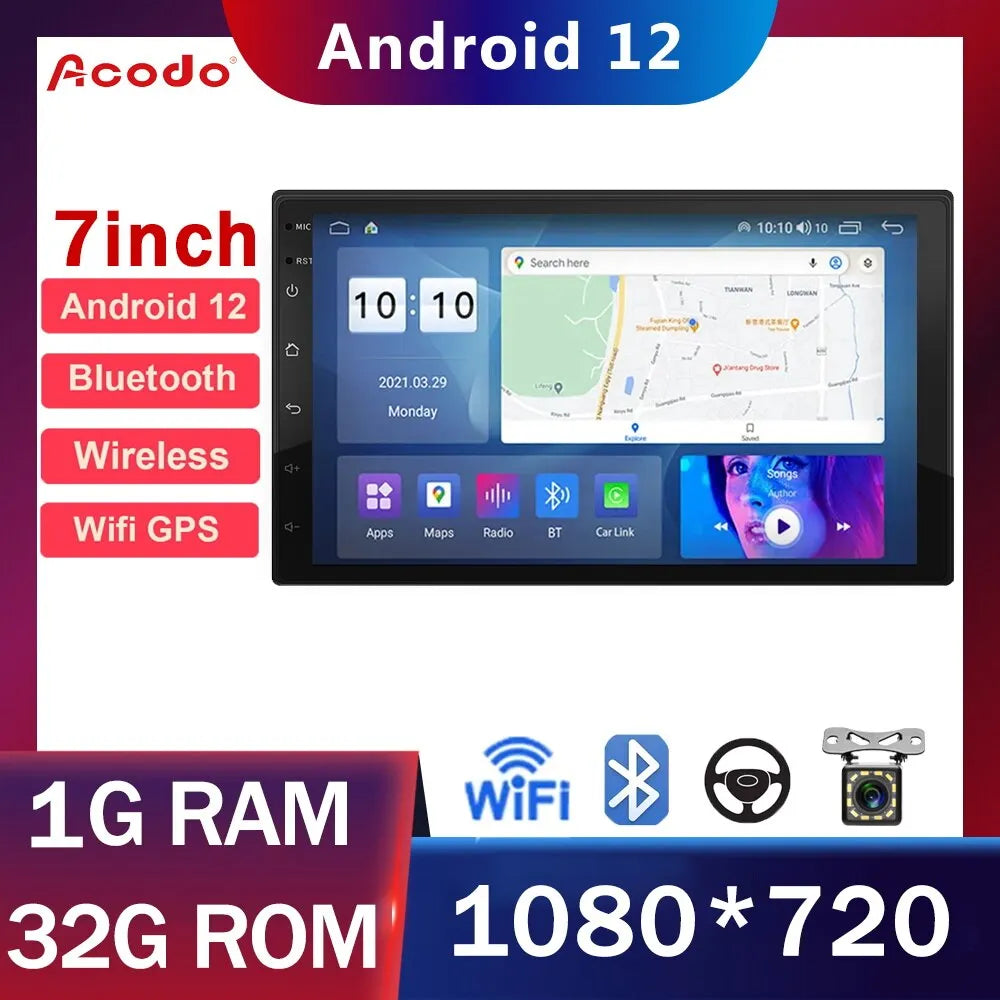 7inch 2Din Android 12 Car Radio Multimedia Player Universal WiFi Bluetooth FM Navigation Autoradio Stereo For Toyota VW Hyundai