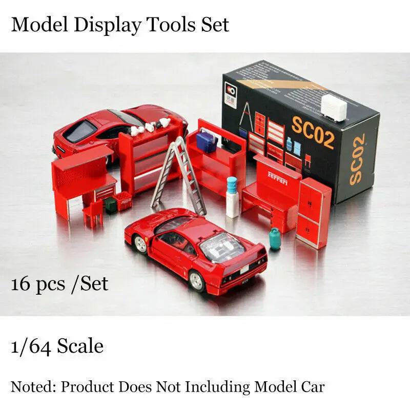 1/64 Diorama Model Car Garage Maintenance Tools Display Scenery Model Set Toy