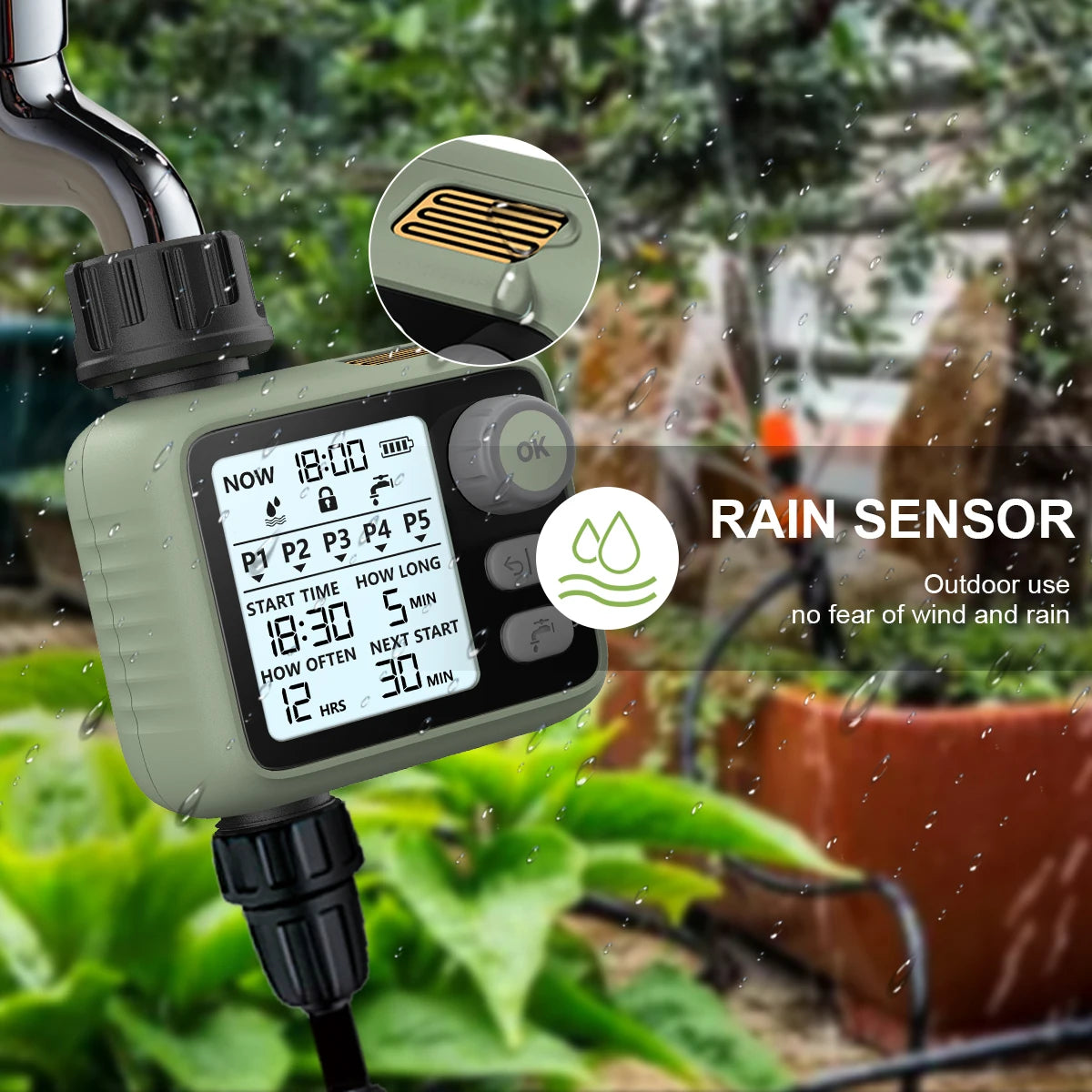 Eshico Garden Water Timer Automatic Watering System Greenhouse Irrigation Equipment Smart Drip Supplies Outdoor Tool Rain Sensor