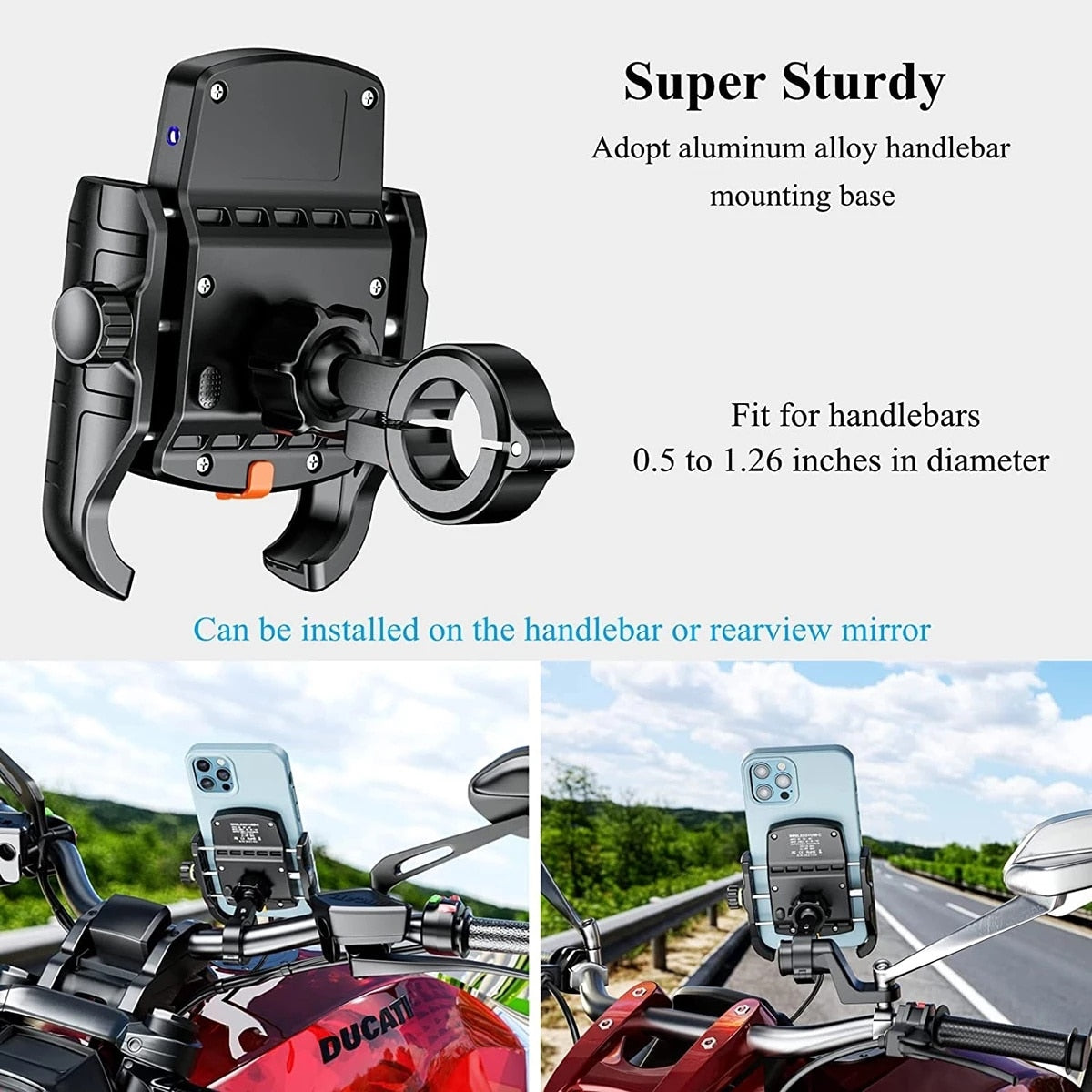 Motorcycle Phone Holder Wireless Charging Cradle 3.0 Quick Charger GPS Moto Support Cellphone Handlebar Mount for 4-7 Inch Phone