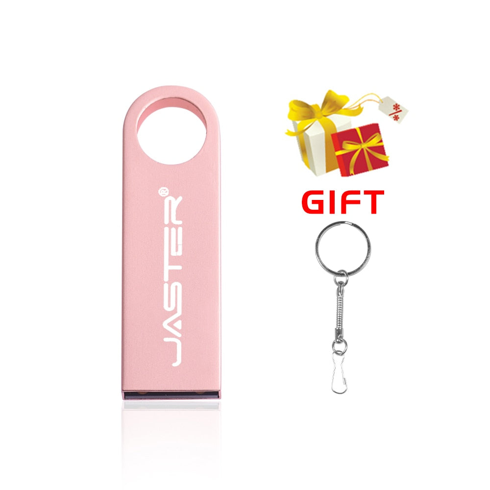 JASTER USB 2.0 Flash Drives Metal 64GB Free logo Black 32GB Pen drive 16GB Memory stick Free key chain U disk 8GB 4GB For Laptop