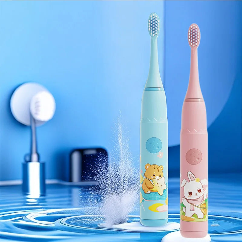 Children Electric Toothbrush With Replacement Head Cartoon Kids Ultrasonic IPX7 Waterproof Rechargeable Sonic Clean Toothbrush