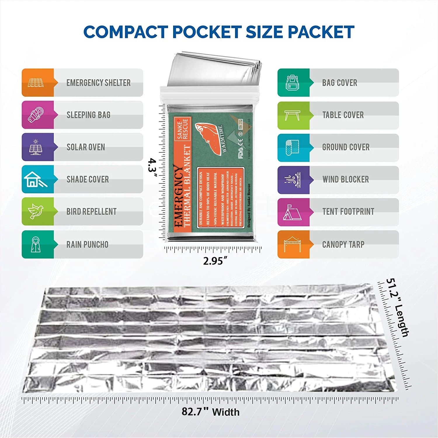 Hypothermia rescue first aid kit camp keep foil mylar lifesave warm heat bushcraft outdoor thermal dry emergent blanket survive